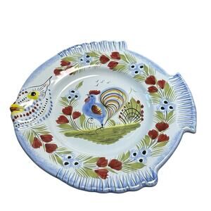 Quimper Henriot Bretagne Rooster 10 Inch Fish Plate / Platter France F360